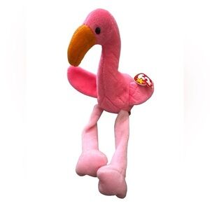 TY Pinky 1997 Beanie Baby Pink Flamingo Plush Bird Toy with Tags Kids Gift Idea